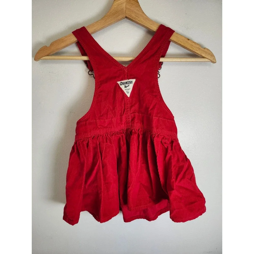 OshKosh B'gosh Red Corduroy Jumper Dress Toddler Girls Size 2T Adjustable Straps